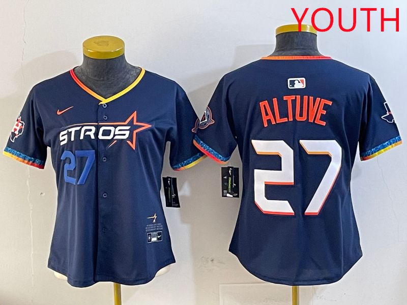 Youth Houston Astros 27 Altuve Drak Blue Fourth generation Joint Name 2025 Nike MLB Jersey style 4
